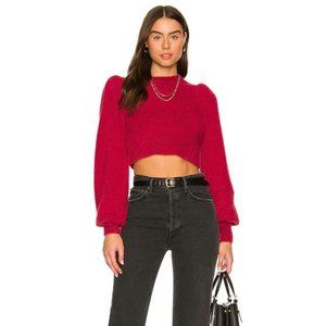 Marjorelle "West End" fuzzy cropped puff sleeve holiday sweater - red S